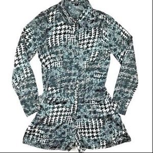 Romper Print Long Sleeve Satin Houndstooth M
